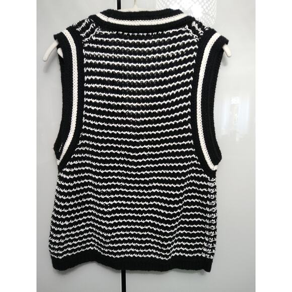 Loft chunky soft  knit sweater vest  black/ white striped. Varsity old money - Picture 8 of 9